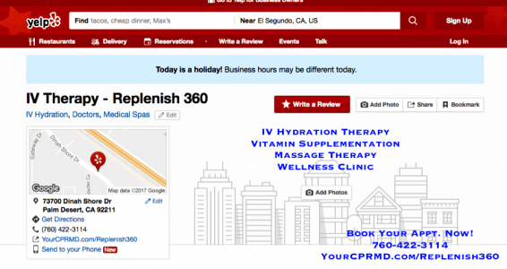 Replenish 360: IV Hydration Therapy and Wellness Services

https://social.eaglerockglobal.org/post/182282
Replenish 360 offers one of the most affordable wellness and preventative services that are personalized and one of the most activating one-of-a-kind IV drip and infusions, vitamin and antioxidant supplementation, micronutrient therapy, and other additional supplementary wellness services to “renew your body, refresh your mind, and restore performance.”

IV Wellness Indian Wells CA